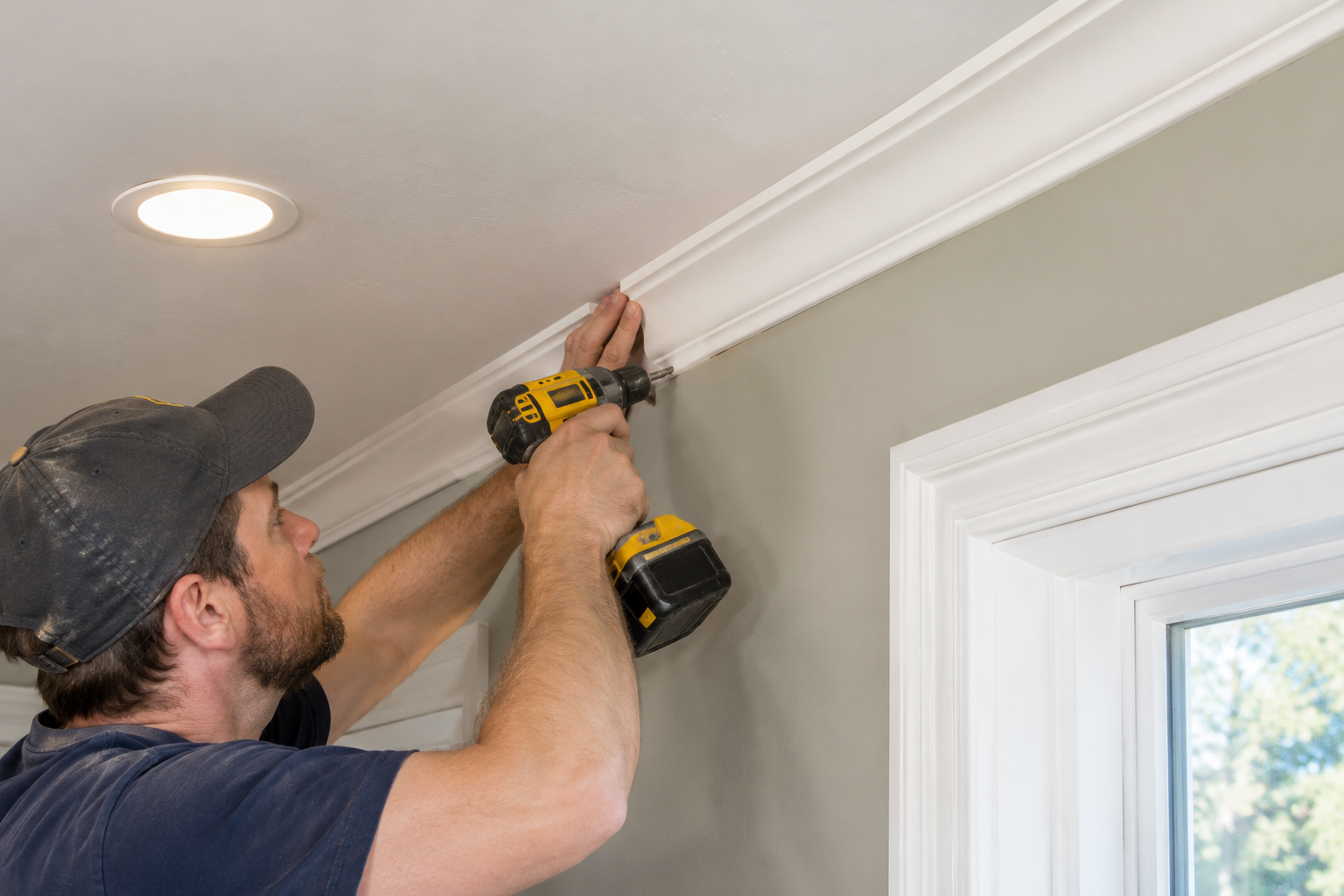 Installing picture-frame molding on a ceiling