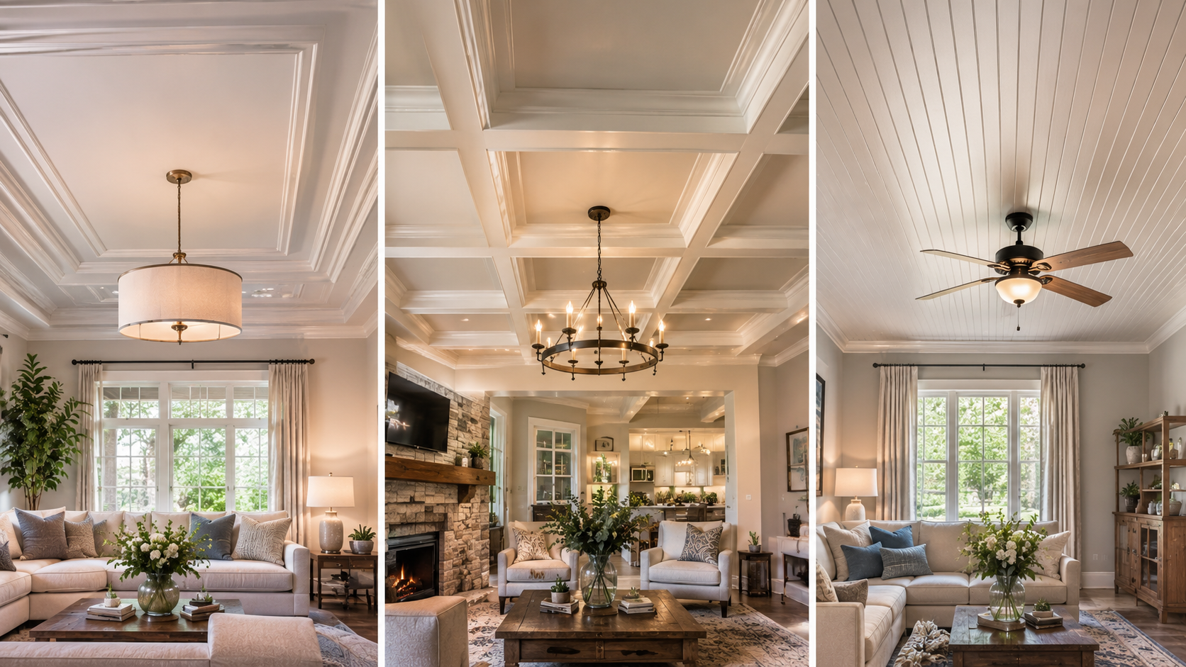 Three types of paneled ceilings compared