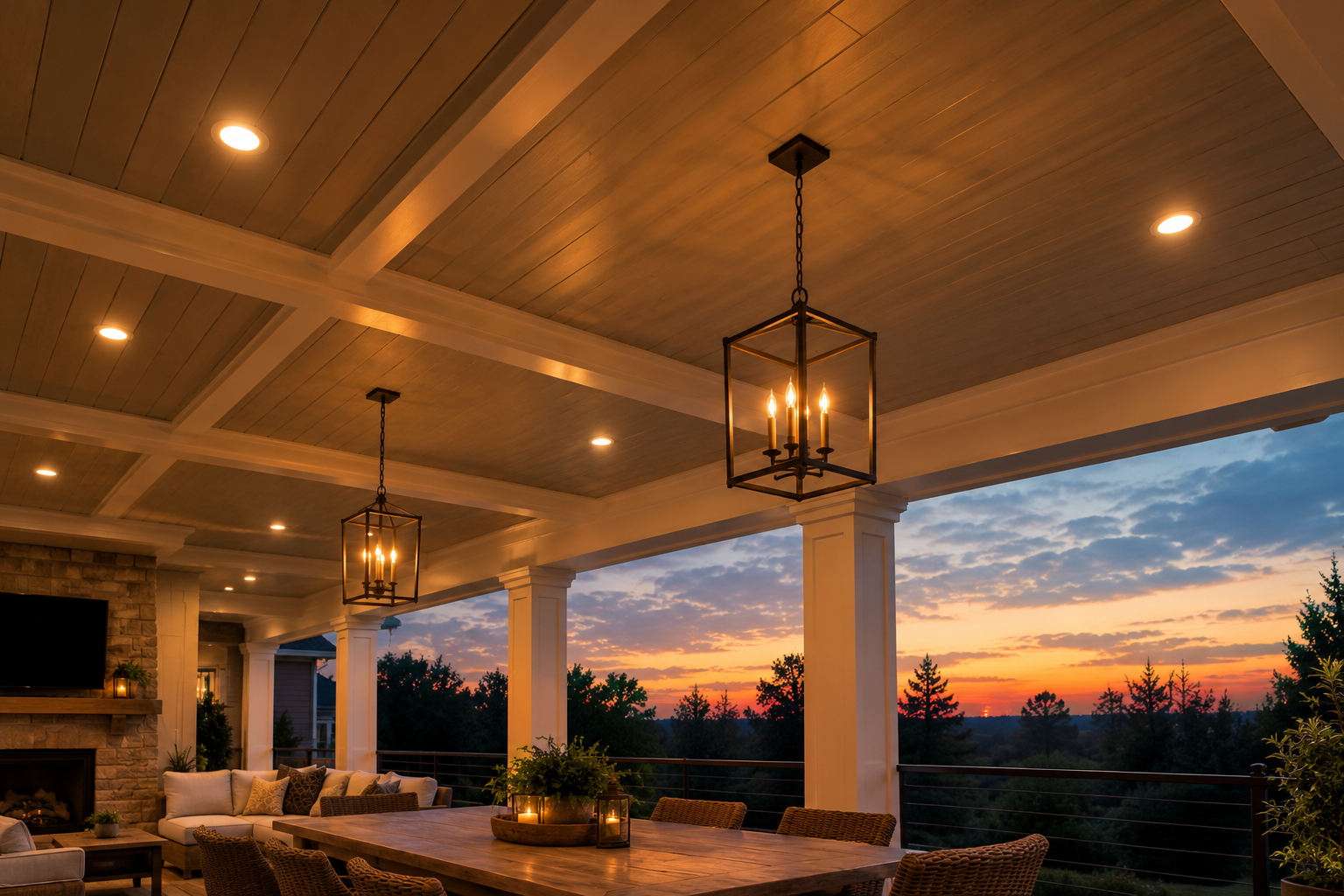 Pendant lighting in a paneled ceiling